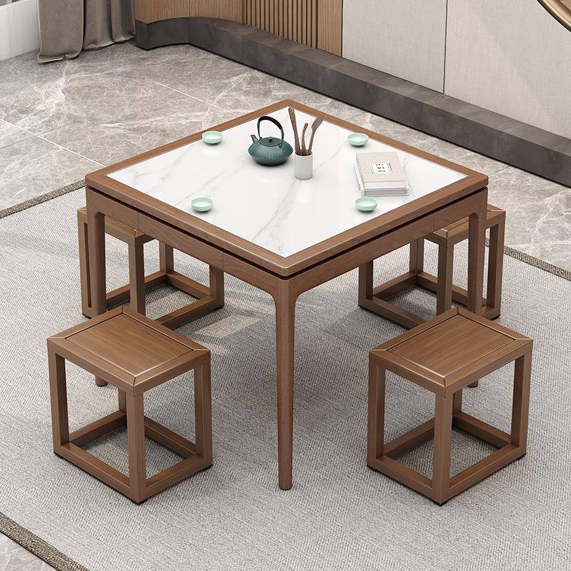 新中式岩板八桌茶馆棋牌方桌家用餐桌wyy25071户型现茶仙代小简约