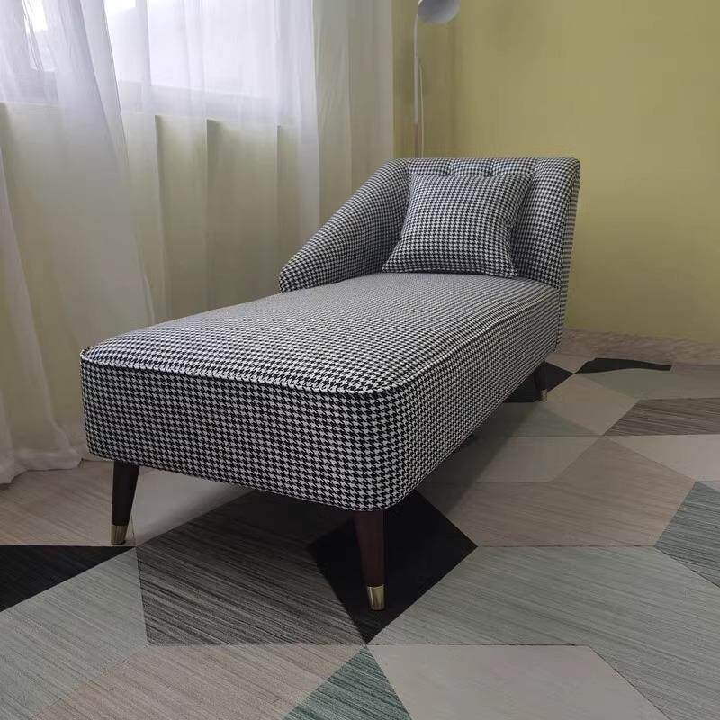 简约现代千鸟格贵妃椅房沙发美人酒店风榻名宿公寓参考标注客懒人