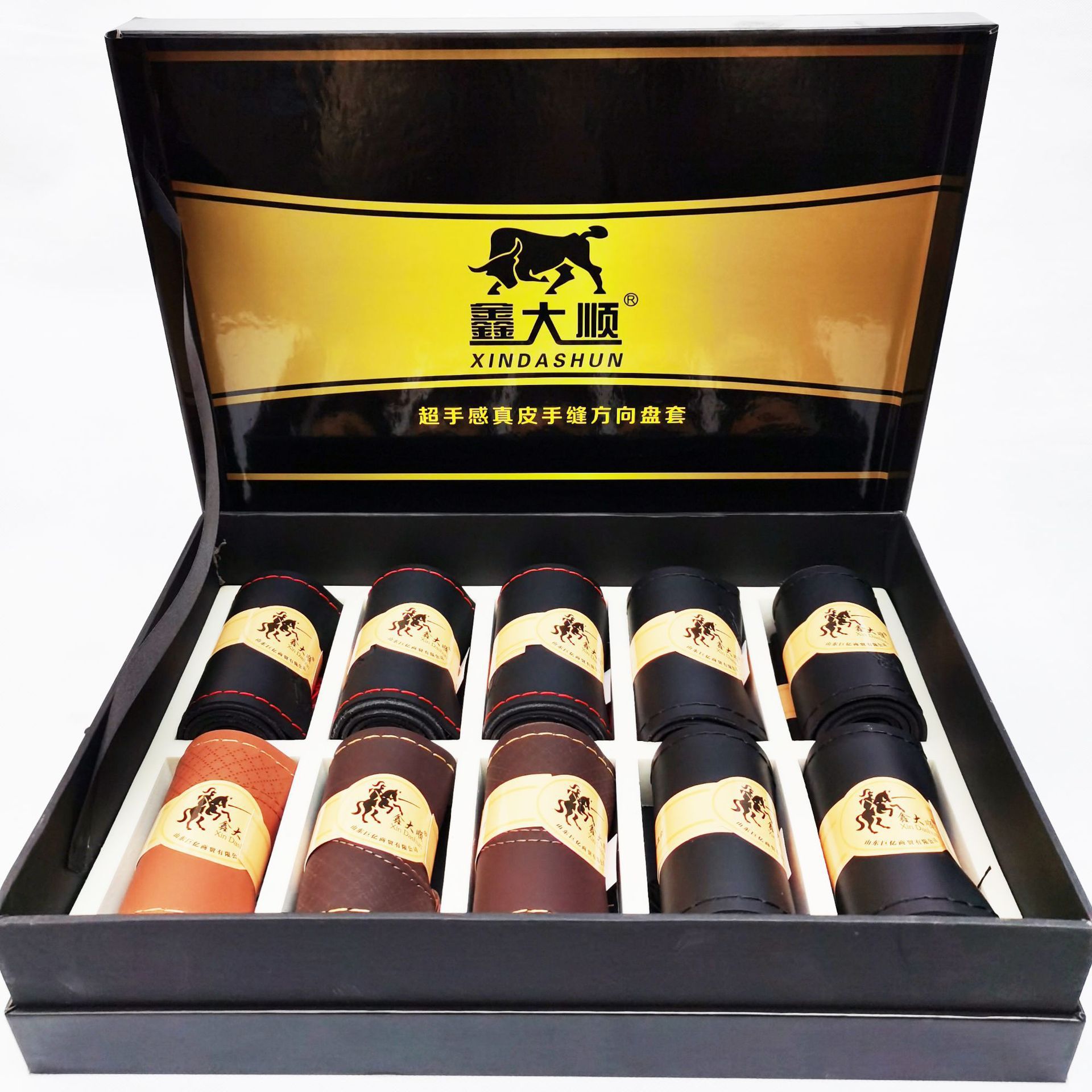 汽车手缝方向盘套仿真皮手缝把套四季通用型超薄把套防滑皮套牛头