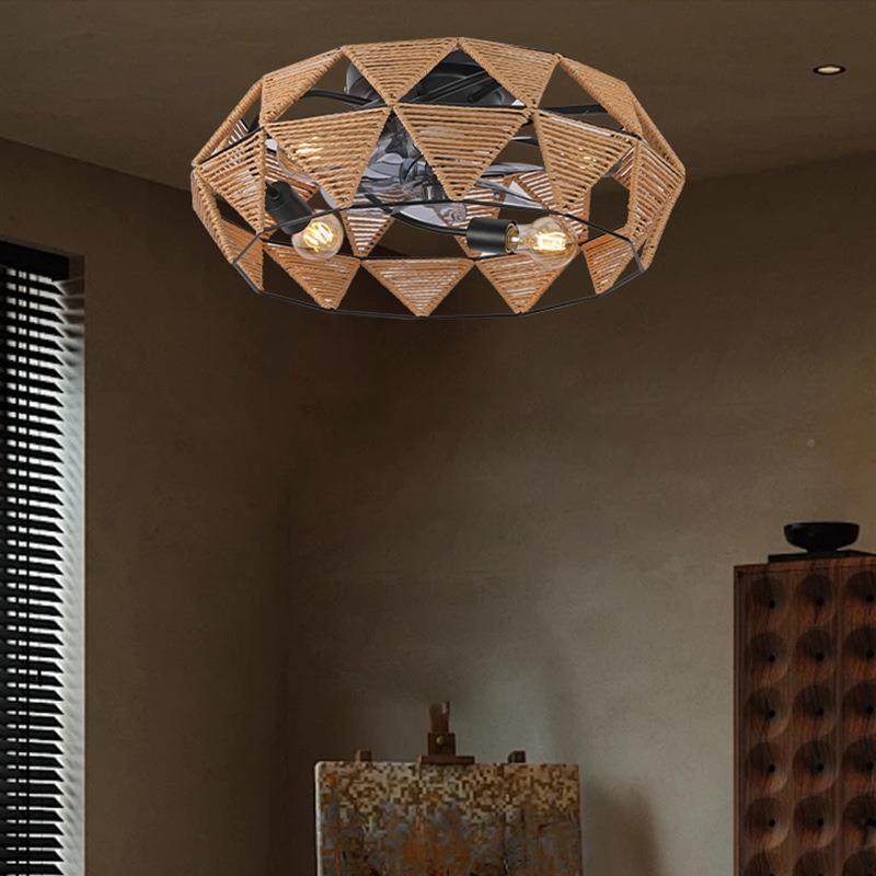 美式跨境遥控风吸顶风扇40灯业麻绳工风扇吊灯餐厅卧室境吊扇跨出