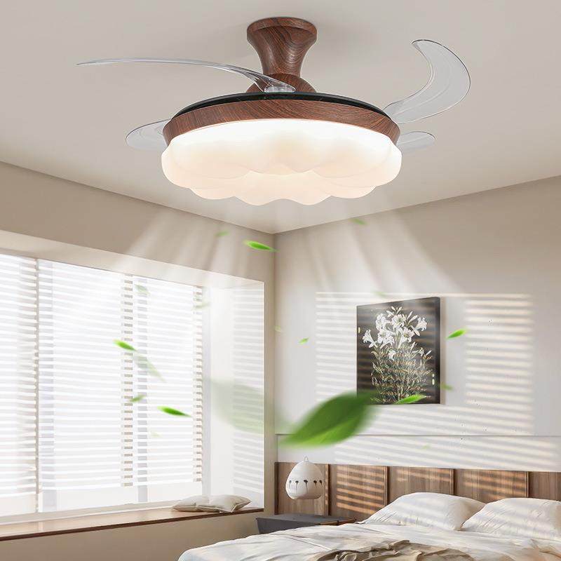 室风扇灯创意9028南卧瓜电胡桃木纹新中式复古餐厅隐形顶灯扇一吸