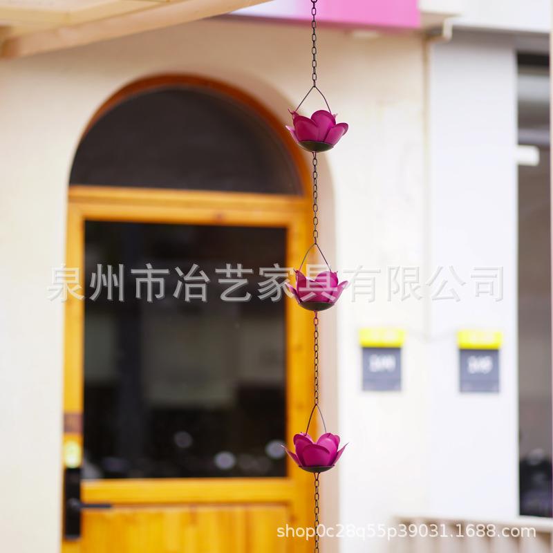 新款铁艺雨链雨玫瑰KZS造型水排水槽花雨捕手防锈处理水收集器户