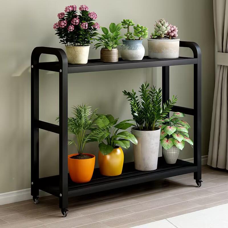 W阳F77JSH98花架台子客厅落地式铁艺多肉物架不锈钢双层花盆架7植