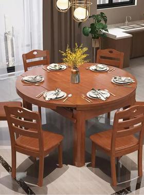 全木餐桌饭椅组合现代中式橡SMCZ-001胶木实一桌六椅可圆伸缩餐桌