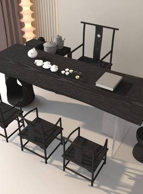 碳化黑色实桌木桌白蜡木大板泡茶桌LDA木客厅原色餐茶悬浮亚克力