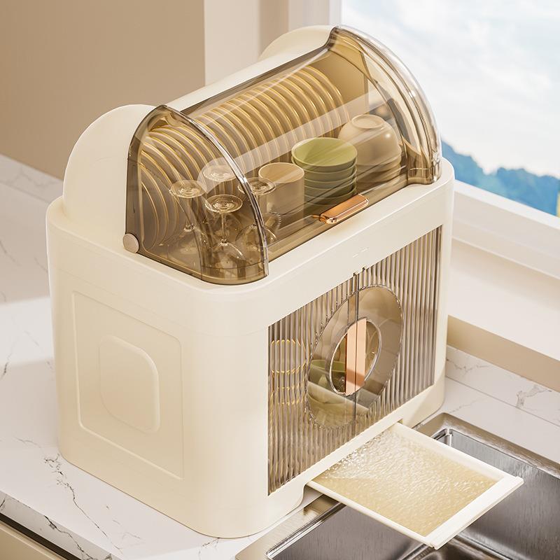 家用厨房碗架可沥水带盖双层餐具碗柜多功能塑料碗筷收纳盒置物架