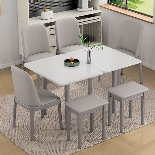 折叠餐桌家用小户型岩板简约实木桌椅组合长方形吃饭桌子