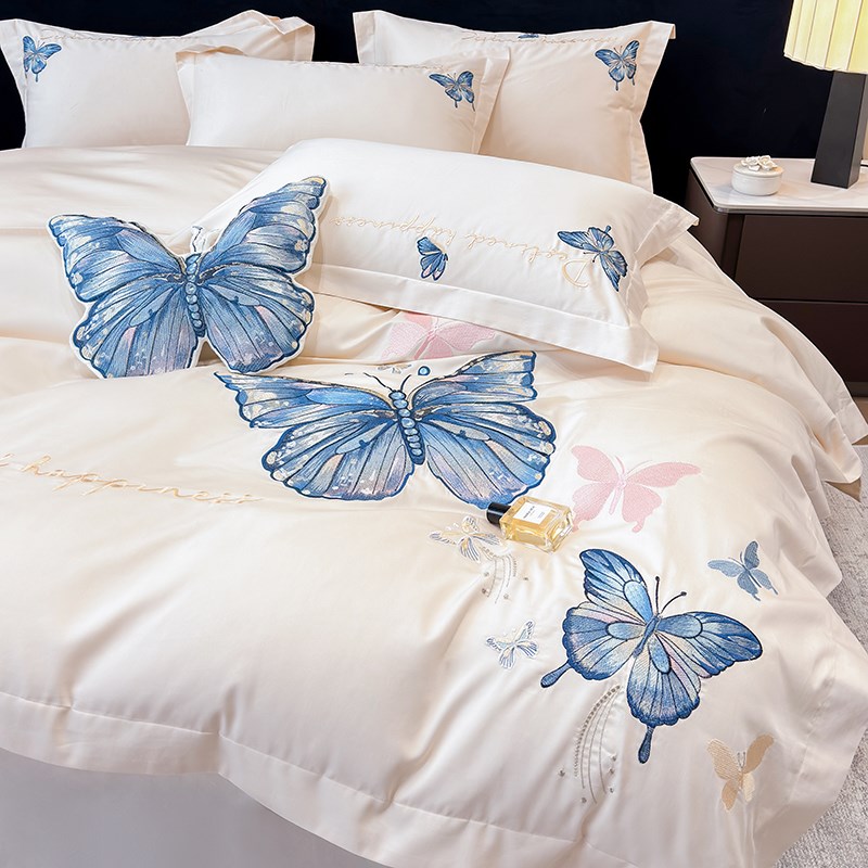 A类母婴级200支全棉少女心四件套高级感刺绣被套床单高档床上用品