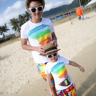 沙滩亲子装2021新款潮夏装母子母女一家四口三亚海边旅游渡假套装