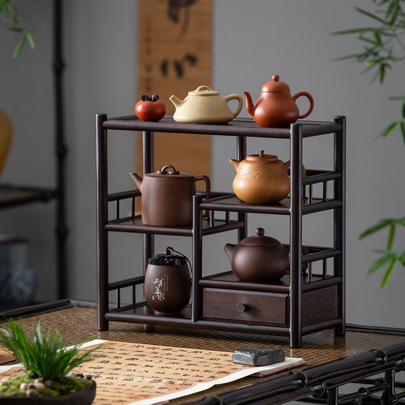 台式博古架现代中式茶具置物收纳架办公室杯子茶S壶摆放展示多宝