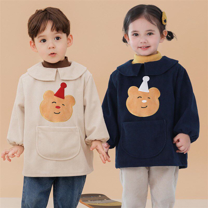 宝宝灯芯绒反穿衣秋冬加厚t防脏棉服罩衣婴幼儿吃饭围兜护衣幼儿