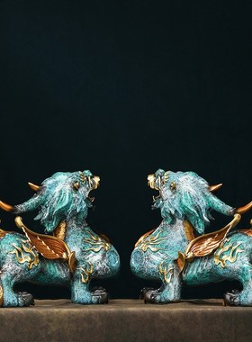 招财铜貔貅摆件一对客厅玄关办公室貔恘装饰工艺品乔迁开业礼物
