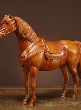 花梨木雕马到成功摆件实木雕刻唐马家居客厅办公装饰品工艺品送礼