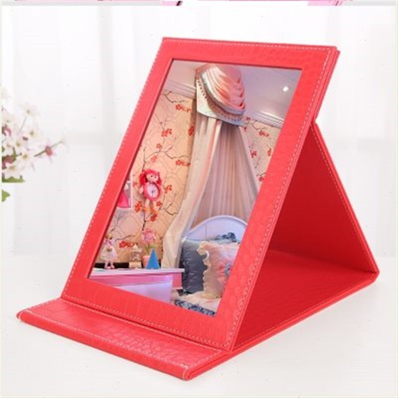 镜子折叠化妆镜大号台式梳妆镜高清D便D携镜子小书桌宿舍PU皮随身