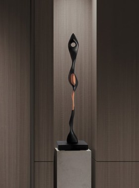 酒店样板间抽象实木雕塑摆件客厅玄关软装竖高艺术装饰品壁龛摆设