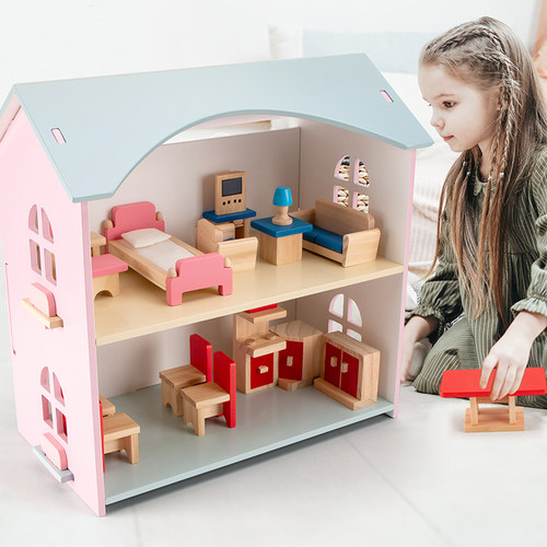 2024新款儿童木制diy过家家玩具屋仿真房子小女孩别墅公主娃娃屋