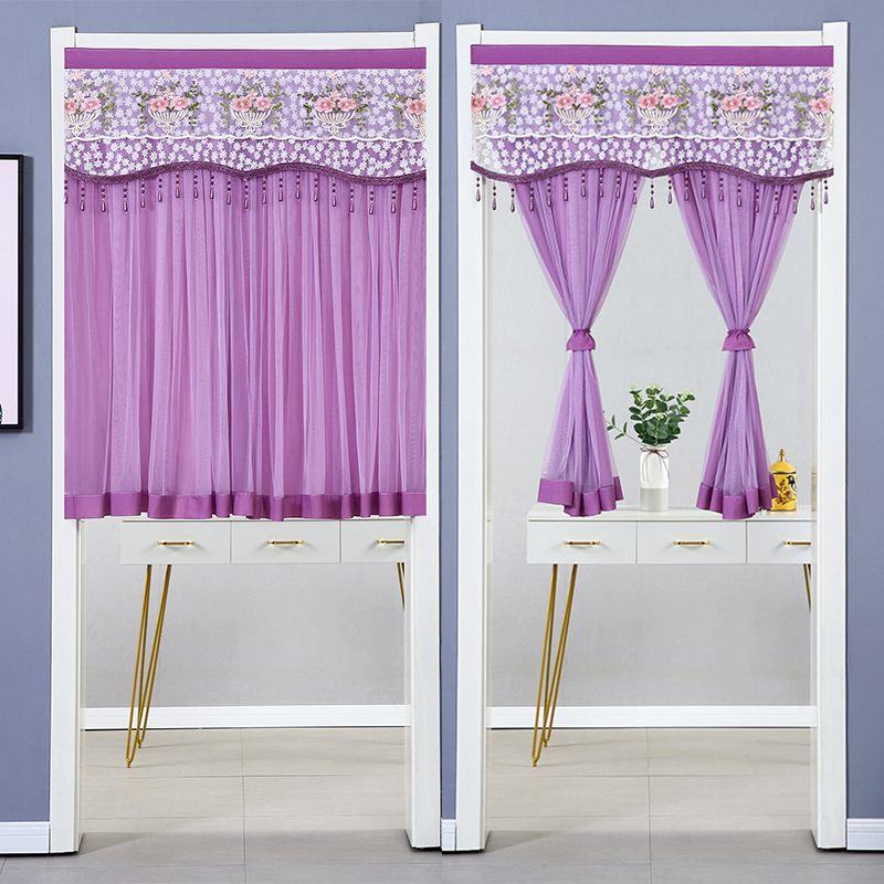 门帘家用免打孔纱帘子短门帘半截挂帘卧室厨房隔断帘遮挡帘魔术贴