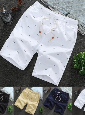 2021 Summer New Shorts Men Mid Rise Fish Bone Print Men Shor