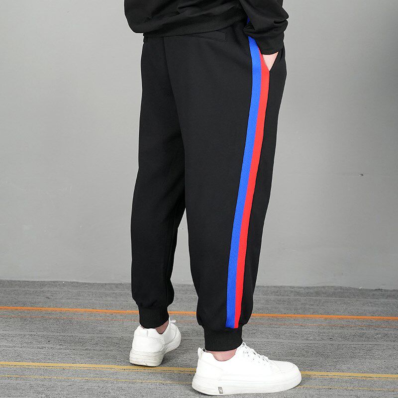 2024冬季新款条纹大码男裤加肥加大国潮百搭加绒加厚一条过冬时尚