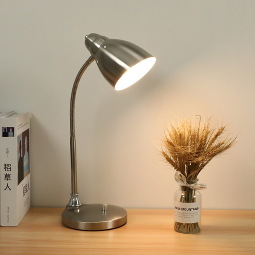 led台灯学习书桌宿舍插电学生儿童金属简约办公阅读换灯泡E27台灯