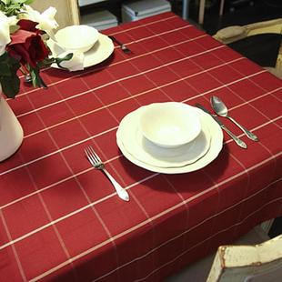 餐桌布西餐厅酒店茶几桌布布艺深红色格子长方形咖啡客厅防水 欧式
