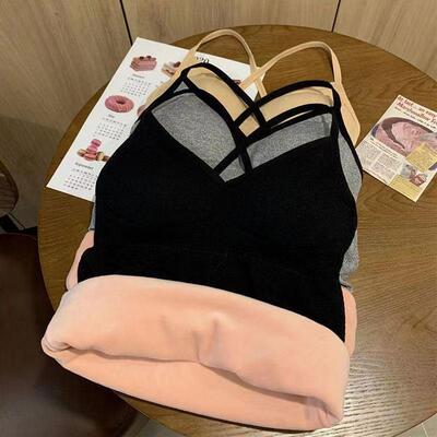 德绒保暖内衣吊带背心女带胸垫一体加绒加厚内穿自发热打底衫秋冬