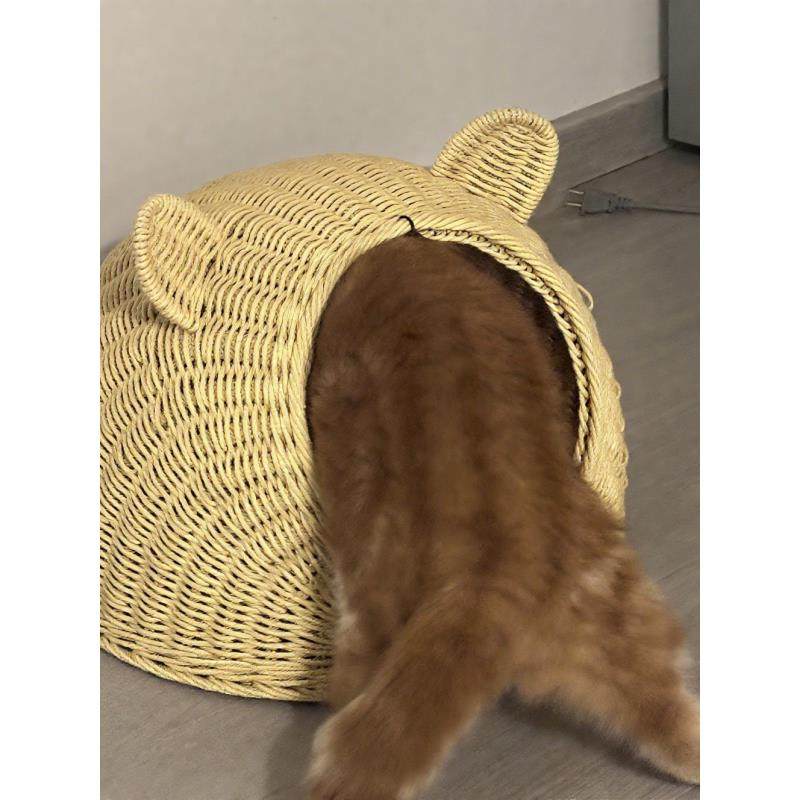 小熊耳朵圆形编织猫窝四季通用透气半封闭式安全感猫窝手工彷藤编,宠物/宠物食品及用品,猫窝/屋/帐篷/沙发,淘宝优惠券,粉丝福利购,淘宝优惠卷