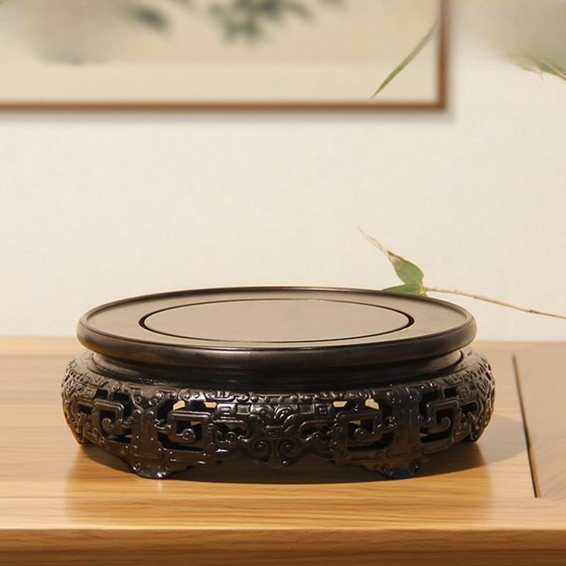 黑檀木圆形实木红木奇石花盆佛像紫砂壶花瓶摆件底座盆景