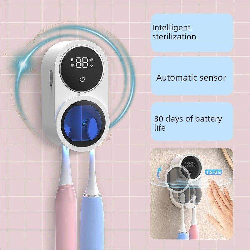 双牙刷消毒器紫外线杀菌消毒智能传感器牙刷壁挂式旅行夫妇储物架