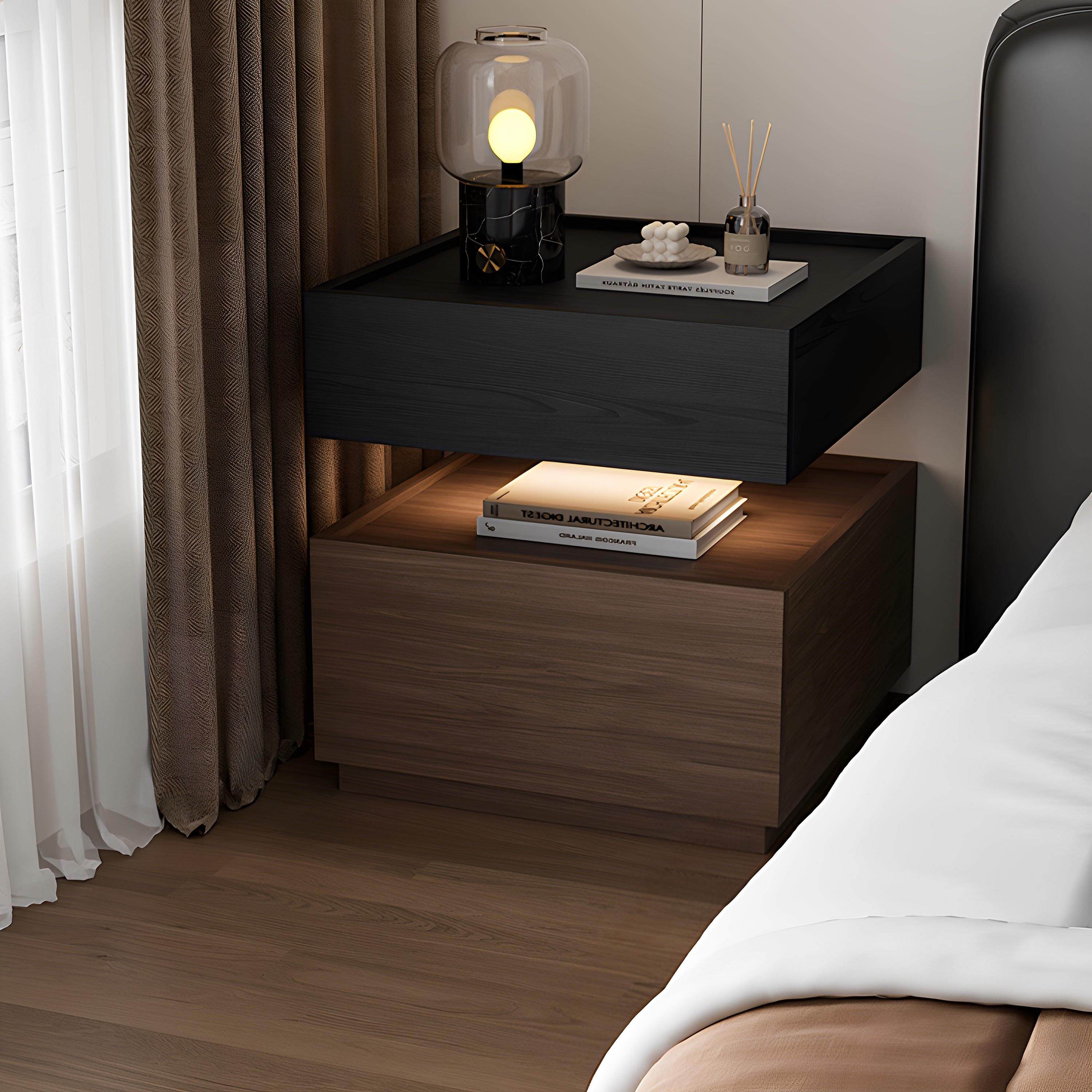 意式极简床头柜带灯一体悬浮式床边柜小型轻奢高级感主卧室储物柜