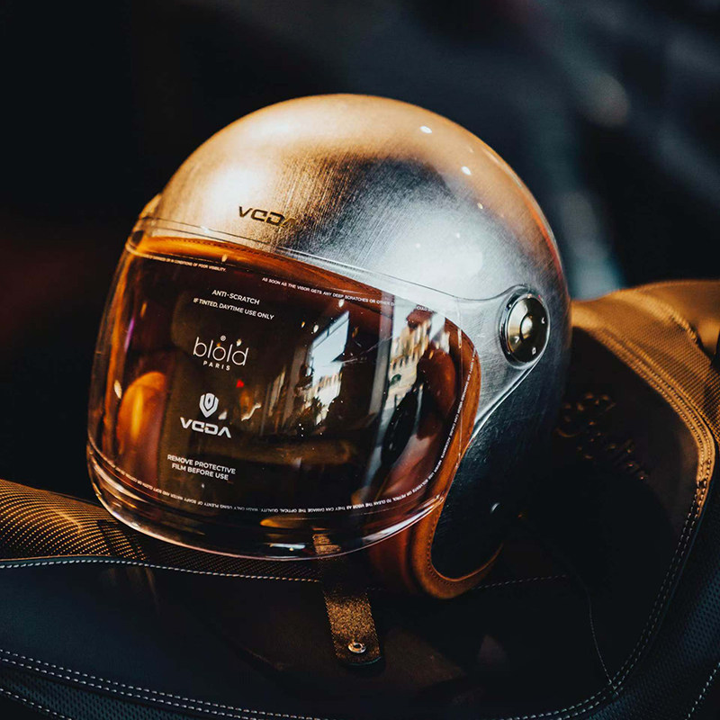 碳纤维法国复古带镜片头盔女VEDA通用电瓶摩托车半盔男安全帽防风