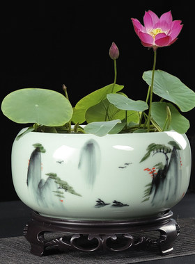 水培花盆陶瓷大号铜钱草睡莲一叶莲碗莲金钱草专用盆无孔水仙花盆