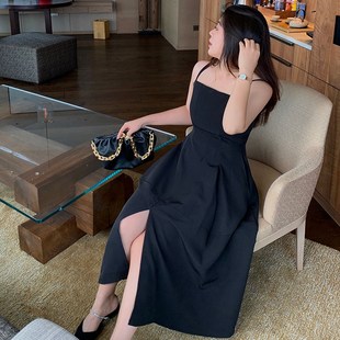 大码 女装 胖mm黑色连衣裙女微胖妹C妹显瘦打底内搭a字吊带裙子冬季