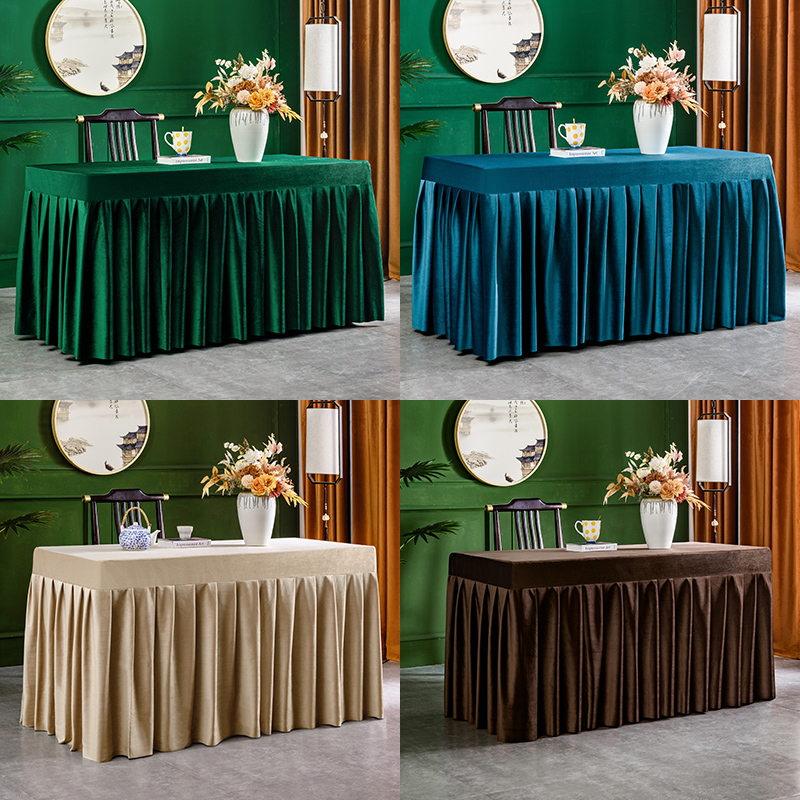 定制会议桌布办公商务展会桌套纯色酒店长方形绒布高品质加厚桌裙