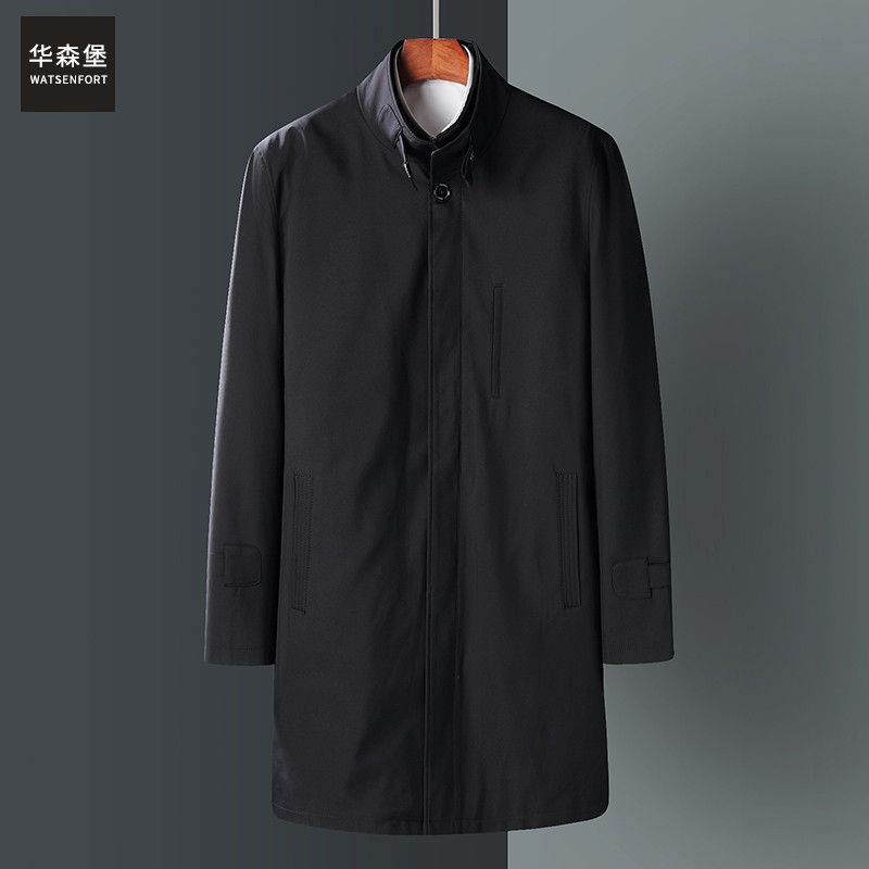 中年爸爸秋季上衣中长款风衣外套春秋中老年男装休闲爷爷装棉衣男