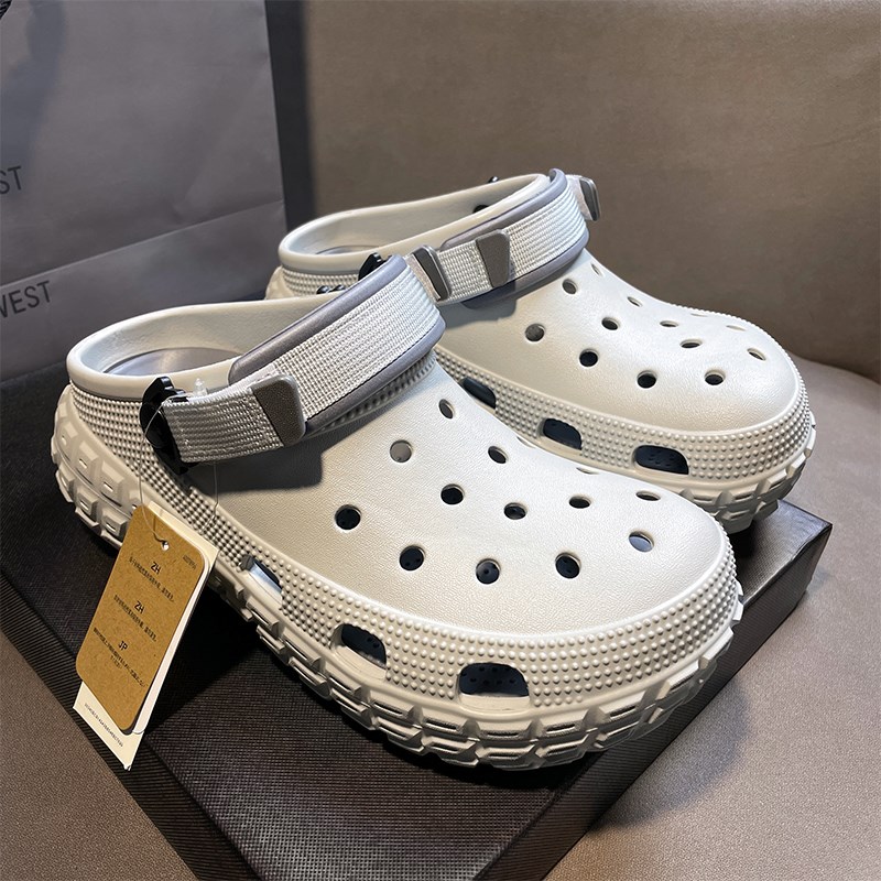 轮胎洞洞鞋男款女2025新款外穿踩屎感防滑厚底凉鞋男士包头拖鞋潮