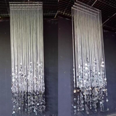 婚庆道具线帘流苏亮片珠帘挂件酒店婚礼堂吊顶装饰背景圆片韩式