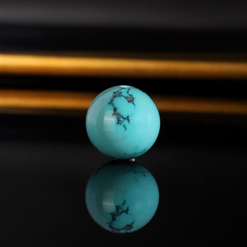 远廷~天然原矿湖北绿松石圆珠05号 11.7mm十堰高瓷蓝铁线纹单珠