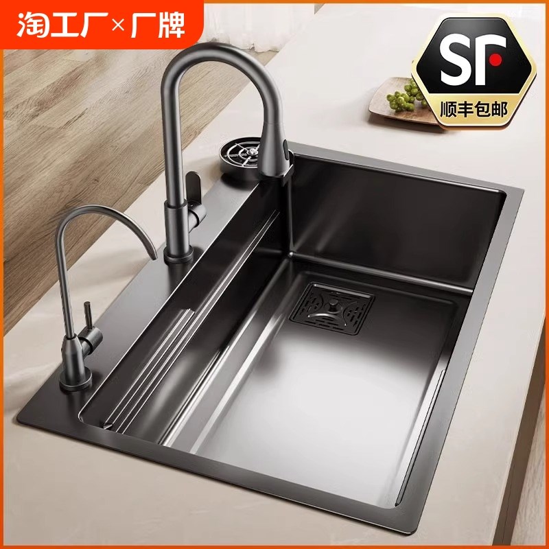 洗菜盆水槽厨房304不锈钢大单槽水池家用洗碗槽洗菜池水池盆台面