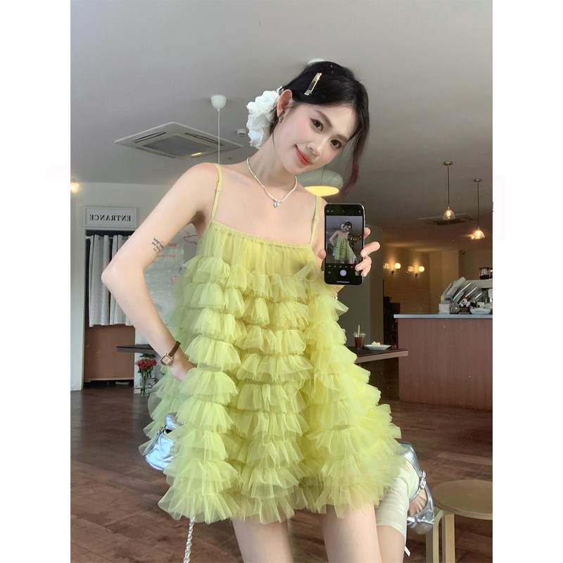 孕妇装吊带连衣裙子夏季新款外穿设计感蓬蓬裙宽松网纱裙甜美上衣