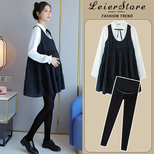 套装 上衣洋气2023新款 春秋女 外出衬衣领中长款 孕妇连衣裙时髦时尚