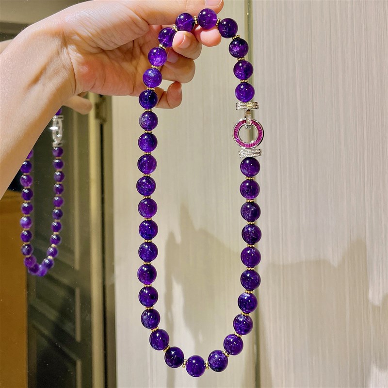 12mm大颗粒高贵葡萄籽天然紫水晶项链女简约大气串珠水晶锁骨链