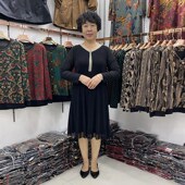 配外套可搭黑色大码 中年妈妈秋款 百搭打底裙女40岁50网纱袖 小个子