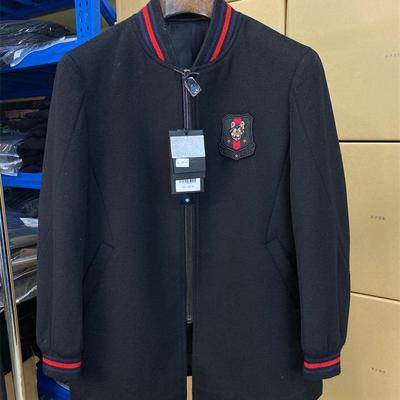 纯羊毛羊绒大衣轻奢折扣男装棒球领中长款秋冬风衣外套夹棉衣Q69