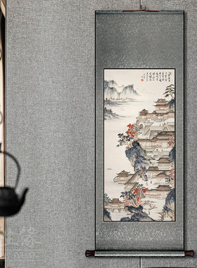 溥儒汉苑图新中式卷轴挂画竖版餐厅书房装饰画玄关客厅过道壁画