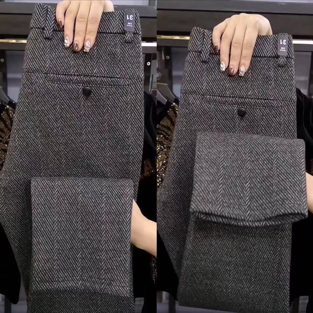 61039秋冬男士休闲裤散腿小直筒裤子男条纹西裤秋季舒适中年男裤