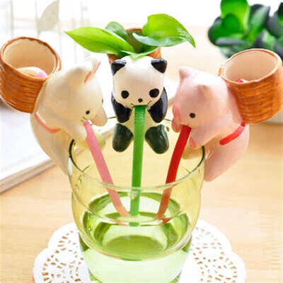 创意可爱卡通动物吸管头上长草娃娃桌面种M草小盆栽迷你植物绿植