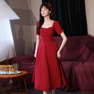 敬酒服新娘小礼服平时可穿2024新款宴会答谢宴订婚连衣裙红色气质