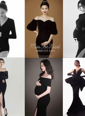 孕妇摄影服装新款黑色影楼孕妇装个性写真拍照服孕妇照衣服在家拍