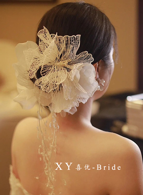 喜优新款复古法式新娘韩式头花头饰森系结婚婚纱礼服配饰高级仙美